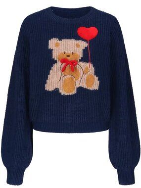 Navy Teddy Bear Knit Sweater with Red Heart Balloon 🎈TEMPORARILY UNAVAILABLE DO